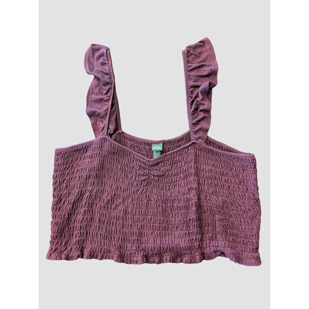 Wild Fable Smocked Flutter Sleeve Crop Top XXL Plum Purple Cottagecore
